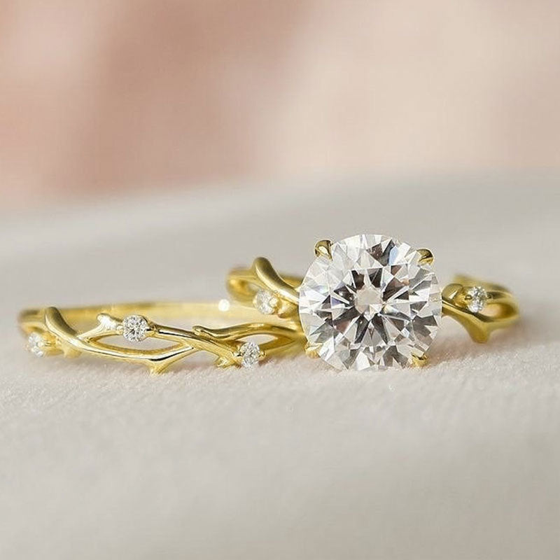 Conjunto de Anéis para Casal Ouro Rosa c/ Diamante Simulado