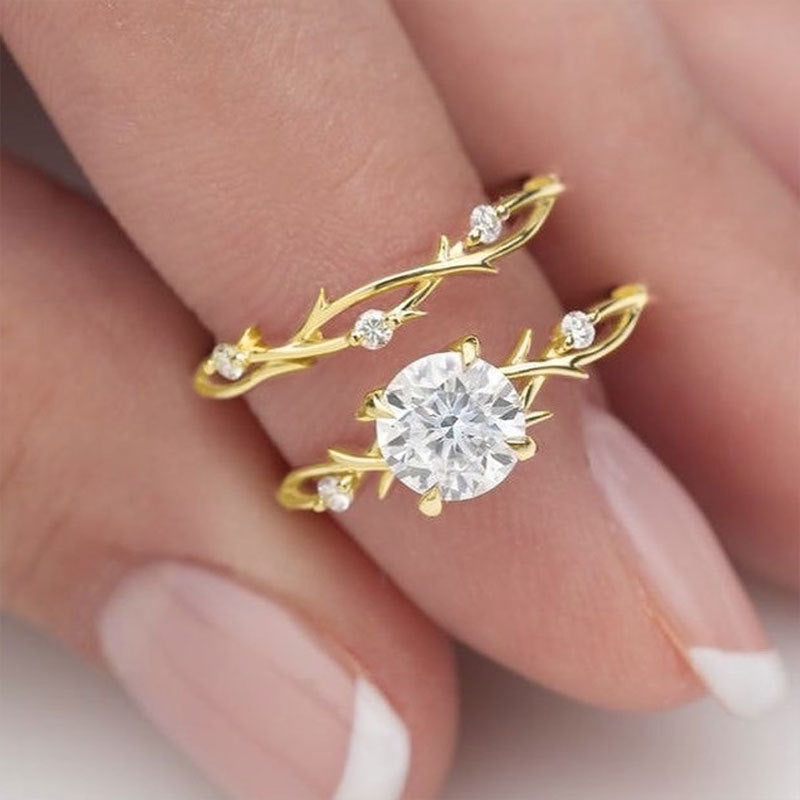 Conjunto de Anéis para Casal Ouro Rosa c/ Diamante Simulado
